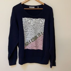 Sandro Paris Sweater Navy with Sequin Trim Size 1